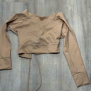 Mika Yoga Wear Tan Women's Off-Shoulder crop top